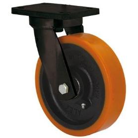 RUEDA GIRATORA PLACA 10HLB300H-HUB HIERRO-POLIUR.NARANJA EJE BOLAS