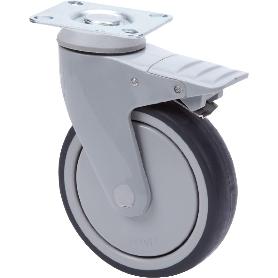 RUEDA GIRATORA PLACA FRENO NYLON 10ANFD100-AN POLIUR.GRIS INYECT.EJE BOLAS