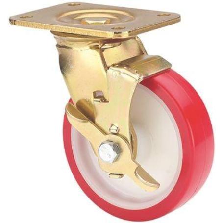 RUEDA GIRATORA PLACA FRENO 10SLFN200-POB NYLON BLANCO-POLIUR.ROJO EJE BOLAS