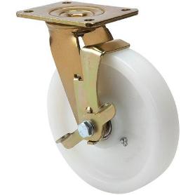 RUEDA GIRATORA PLACA FRENO 10SLFN200-FT NYLON BLANCO EXTRAFUERTE EJE LISO