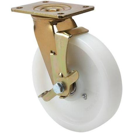 RUEDA GIRATORA PLACA FRENO 10SLFN200-FTB NYLON BLANCO EXTRAFUERTE EJE BOLAS