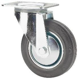 RUEDA GIRATORA PLACA 120-160-1 CP METALICO-GOMA NEGRA EJE RODILLOS