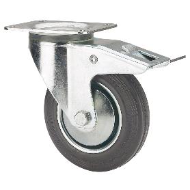 RUEDA GIRATORA PLACA FRENO 120-160-3 CP METALICO-GOMA NEGRA EJE RODILLOS