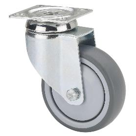 RUEDA GIRATORA PLACA 300-100-1 CP POLIAMIX-GOMA GRIS EJE BOLAS