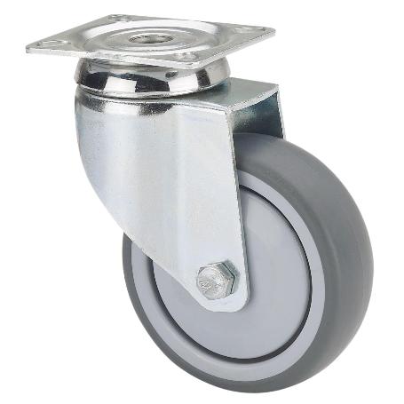 RUEDA GIRATORA PLACA 300-100-1 CP POLIAMIX-GOMA GRIS EJE BOLAS