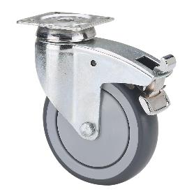 RUEDA GIRATORA PLACA FRENO 300-100-3 CP POLIAMIX-GOMA GRIS EJE BOLAS