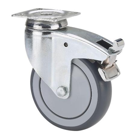 RUEDA GIRATORA PLACA FRENO 300-125-3 CP POLIAMIX-GOMA GRIS EJE BOLAS
