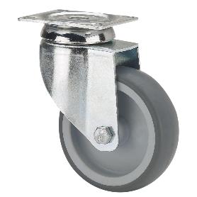RUEDA GIRATORA PLACA 301-125-1 POLIAMIX-GOMA GRIS EJE LISO