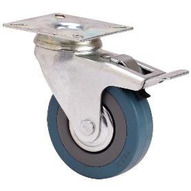 RUEDA GIRATORA PLACA FRENO 310-075-3 CP POLIAMIX-GOMA GRIS EJE LISO