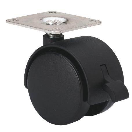 RUEDA GIRATORA PLACA FRENO 420-050-3 NYLON NEGRO EJE LISO