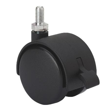 RUEDA GIRATORA ESPIGA ROSCADA M10X15 FRENO 420-050-72 NYLON NEGRO EJE LISO