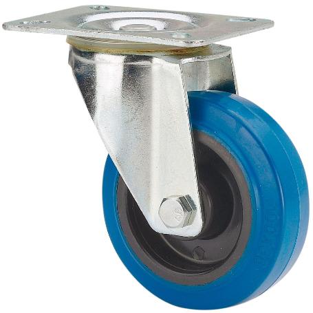 RUEDA GIRATORA PLACA 121-125-1 CP POLIAMIX-GOMA AZUL SUPERELAST.RODILLOS