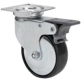 RUEDA GIRATORA PLACA FRENO 400-080-3 CP POLIAMIDA NEGRA EJE LISO