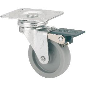 RUEDA GIRATORA PLACA FRENO 602-060-3 POLIAMIX GRIS EJE LISO