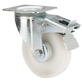 RUEDA GIRATORA PLACA FRENO 130.1-150-3 CP POLIAMIX BLANCO EJE LISO