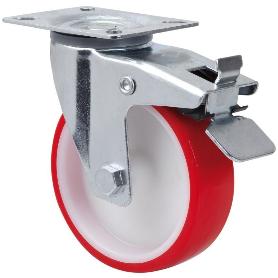 RUEDA GIRATORA PLACA FRENO 140.1-125-3 NYLON BLANCO-POLIUR.ROJO EJE LISO