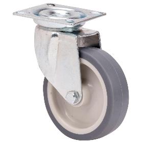 RUEDA GIRATORA PLACA 401-080-1 POLIAMIX-GOMA GRIS EJE LISO