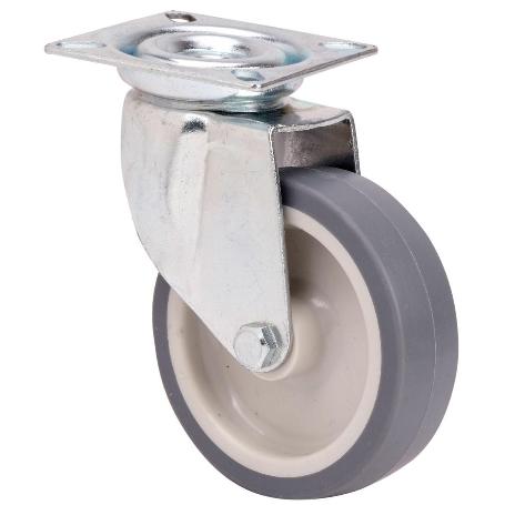 RUEDA GIRATORA PLACA 401-080-1 POLIAMIX-GOMA GRIS EJE LISO