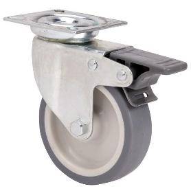 RUEDA GIRATORA PLACA FRENO 401-080-3 POLIAMIX-GOMA GRIS EJE LISO