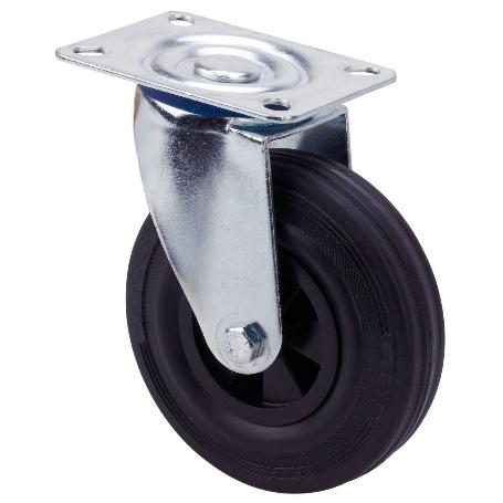 RUEDA GIRATORA PLACA 123.1-125-1 POLIAMIX-GOMA NEGRA EJE LISO