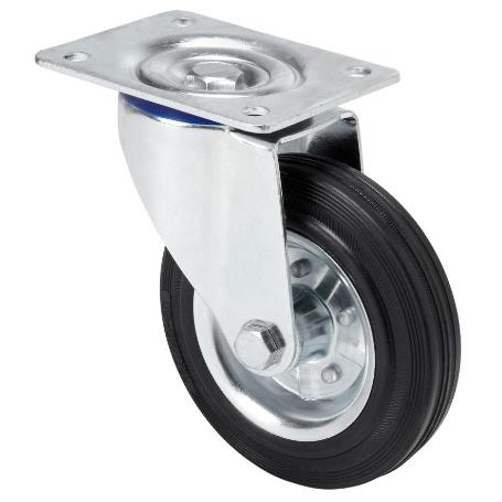 RUEDA GIRATORA PLACA 125-100-1 METALICO-GOMA NEGRA EJE RODILLOS