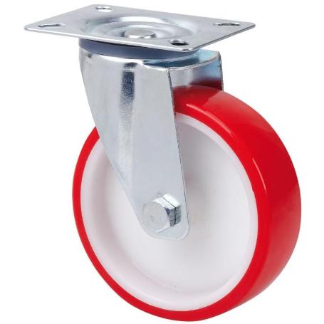 RUEDA GIRATORA PLACA 140.1-200-1 NYLON BLANCO-POLIUR.ROJO EJE LISO