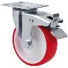 RUEDA GIRATORA PLACA FRENO 140.1-200-3 NYLON BLANCO-POLIUR.ROJO EJE LISO